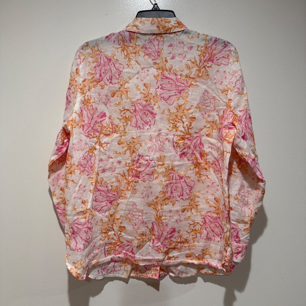 J Jill Love Linen Sea Coral Turtles Print Button Front Tunic Small Petite Coasta - Picture 4 of 11
